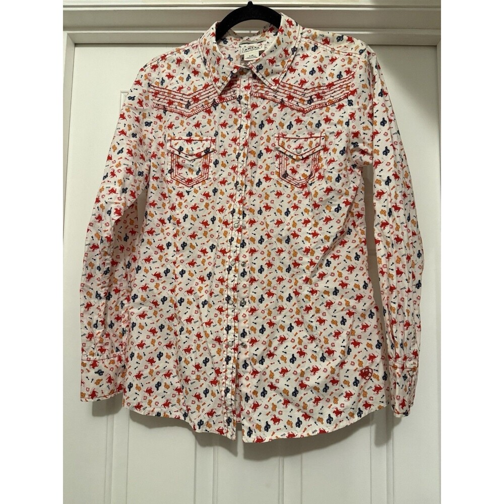 Ariat Womens Fitted Shirt Long Sleeve Pearl Snap Cowboy Rodeo Cactus Western